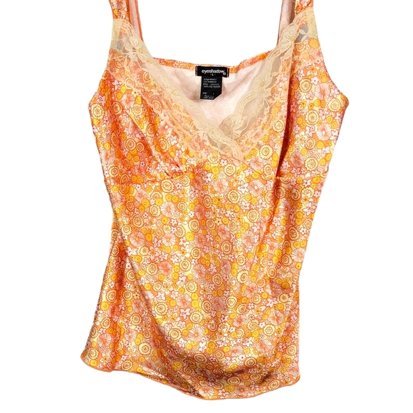 Eyeshadow Vintage Y2K Silky Feel Orange Lace Trim Floral Babygirl Camisole L - Picture 4 of 16